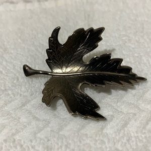 Vintage- not marked-Tarnished Silver Color-Leaf-pin-2 1/2”